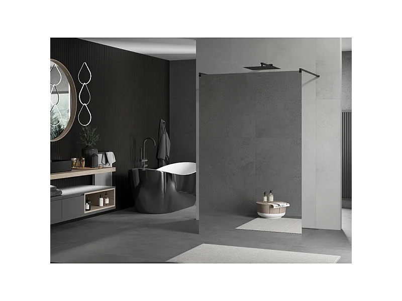 Mexen Kioto paroi de douche autoportante 110 x 200 cm, miroir 8 mm, noire - 800-110-002-70-50