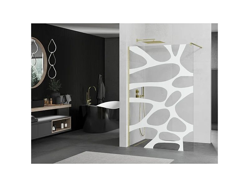 Mexen Kioto paroi de douche Walk-in 80 x 200 cm, vague blanche 8 mm, doré brossé - 800-080-101-55-97