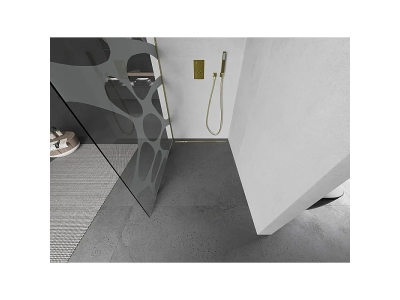 Mexen Kioto paroi de douche Walk-in 80 x 200 cm, vague blanche 8 mm, doré brossé - 800-080-101-55-97