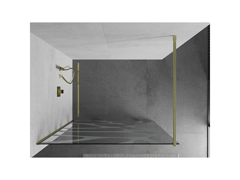 Mexen Kioto paroi de douche Walk-in 80 x 200 cm, vague blanche 8 mm, doré brossé - 800-080-101-55-97