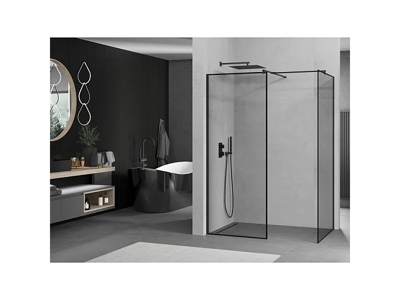 Mexen Kioto Walk-in Shower Panel 110 x 80 cm, Black Pattern, Black - 800-110-202-70-70-080