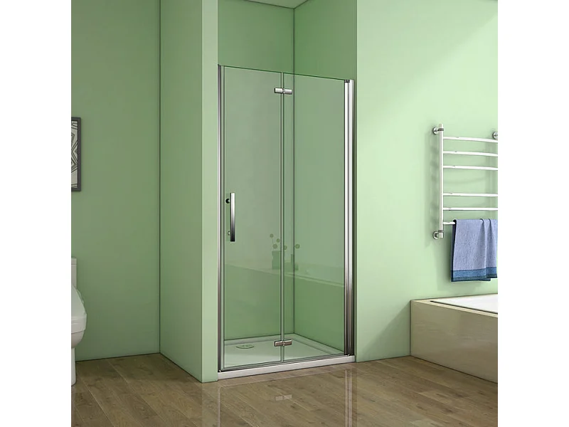Porte de douche pivotante et pliante porte de douche 76x195cm en 6mm verre trempé anticalcaire