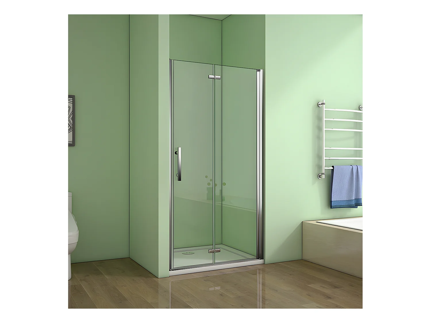 Porte de douche pivotante et pliante porte de douche 110x195cm en 6mm verre trempé anticalcaire