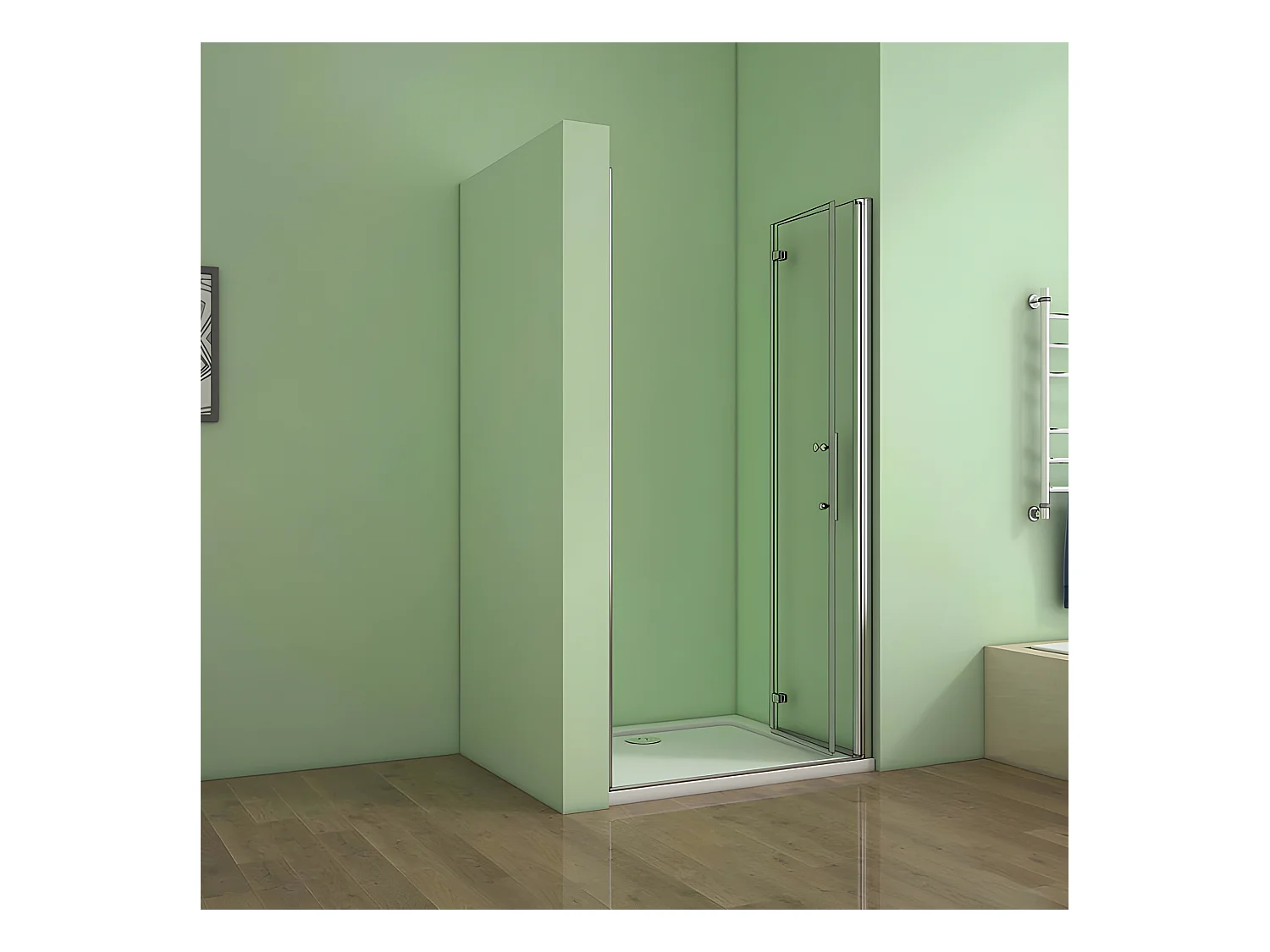 Porte de douche pivotante et pliante porte de douche 110x195cm en 6mm verre trempé anticalcaire