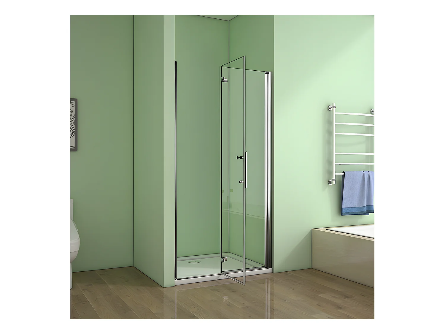 Porte de douche pivotante et pliante porte de douche 110x195cm en 6mm verre trempé anticalcaire