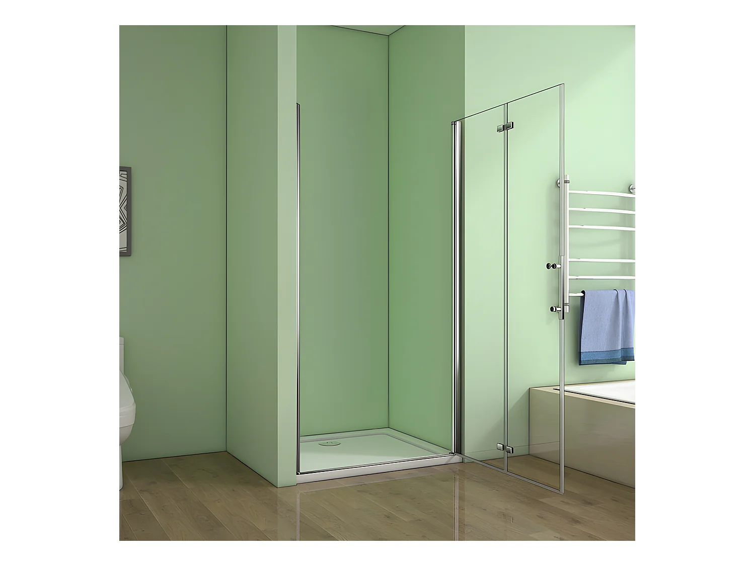 Porte de douche pivotante et pliante porte de douche 110x195cm en 6mm verre trempé anticalcaire