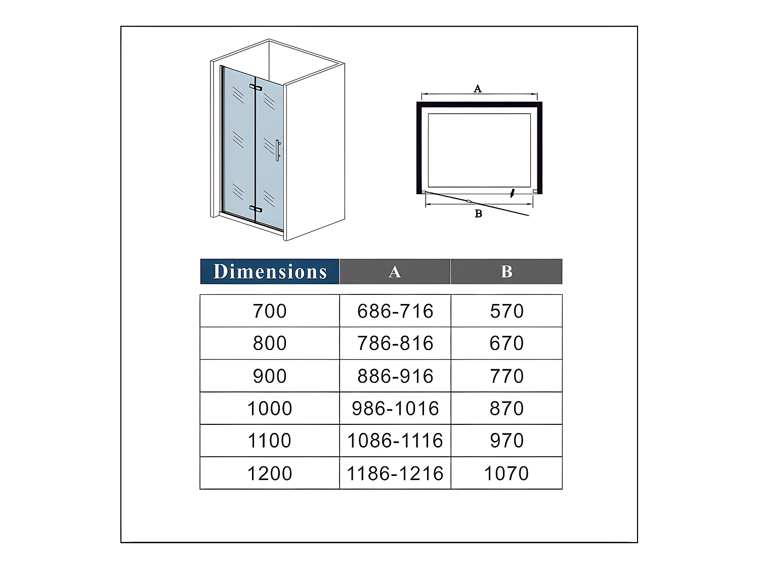 Porte de douche pivotante et pliante porte de douche 110x195cm en 6mm verre trempé anticalcaire