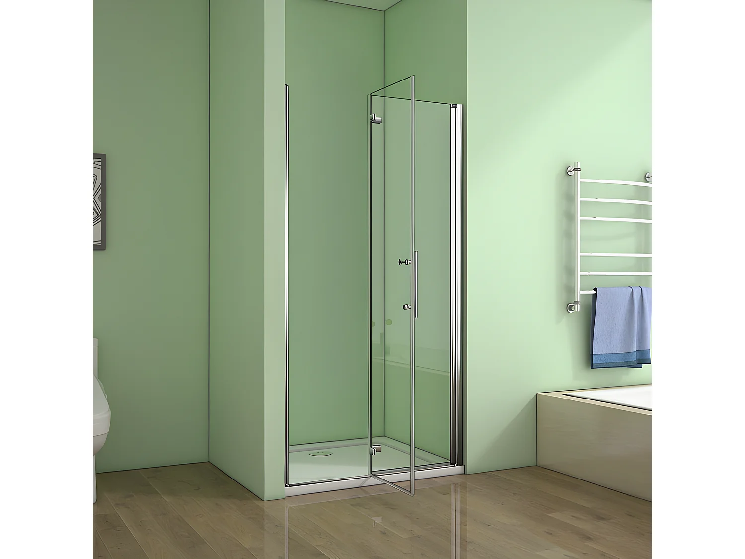 Porte de douche pivotante et pliante porte de douche 110x195cm en 6mm verre trempé anticalcaire