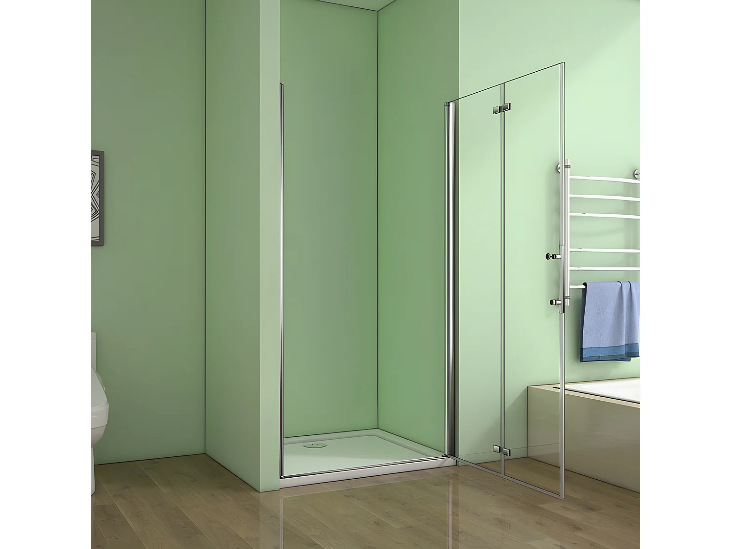 Porte de douche pivotante et pliante porte de douche 110x195cm en 6mm verre trempé anticalcaire