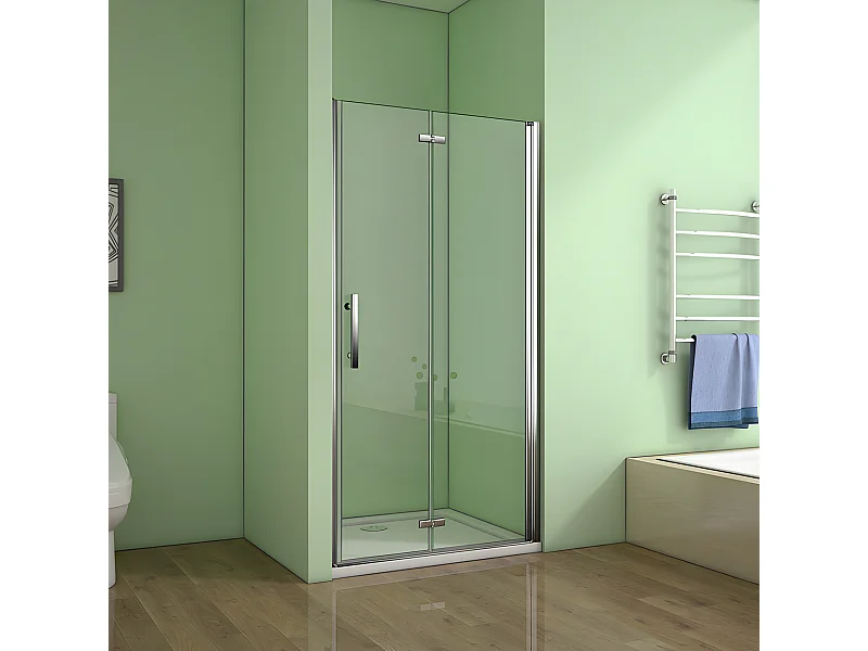 Porte de douche pivotante et pliante porte de douche 110x195cm en 6mm verre trempé anticalcaire