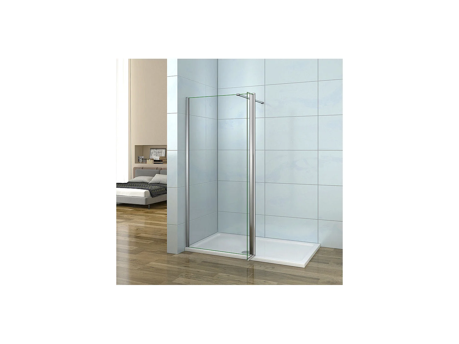Paroi de douche à l'italienne 70+30x200cm avec retour pivotant - Verre 8mm trempé - Avec barre de fixation 90cm recoupable