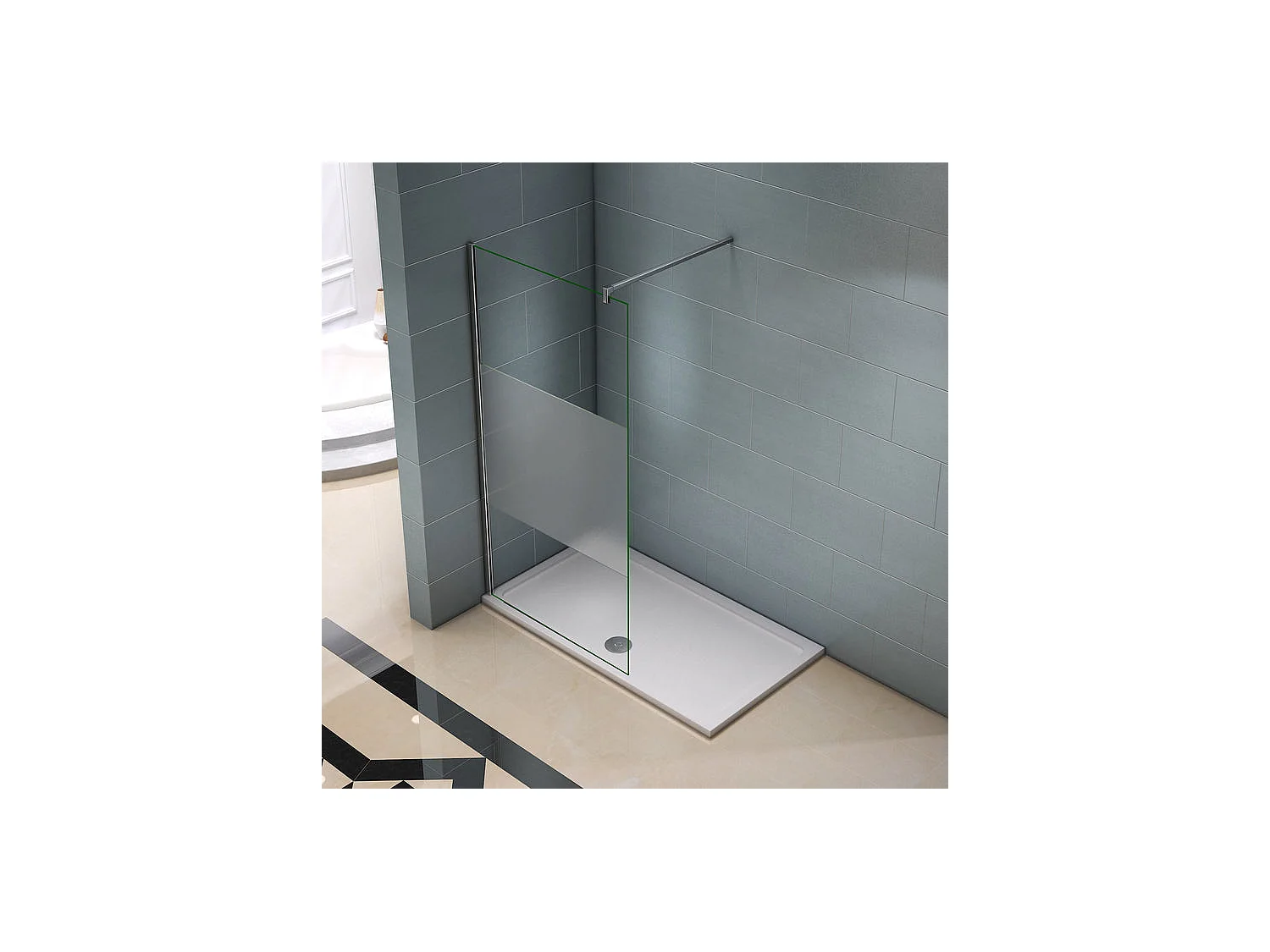 Italiaanse douchewand 90x200cm, met bevestigingsstaf 140cm vierkant, 8mm glazen mat middenband