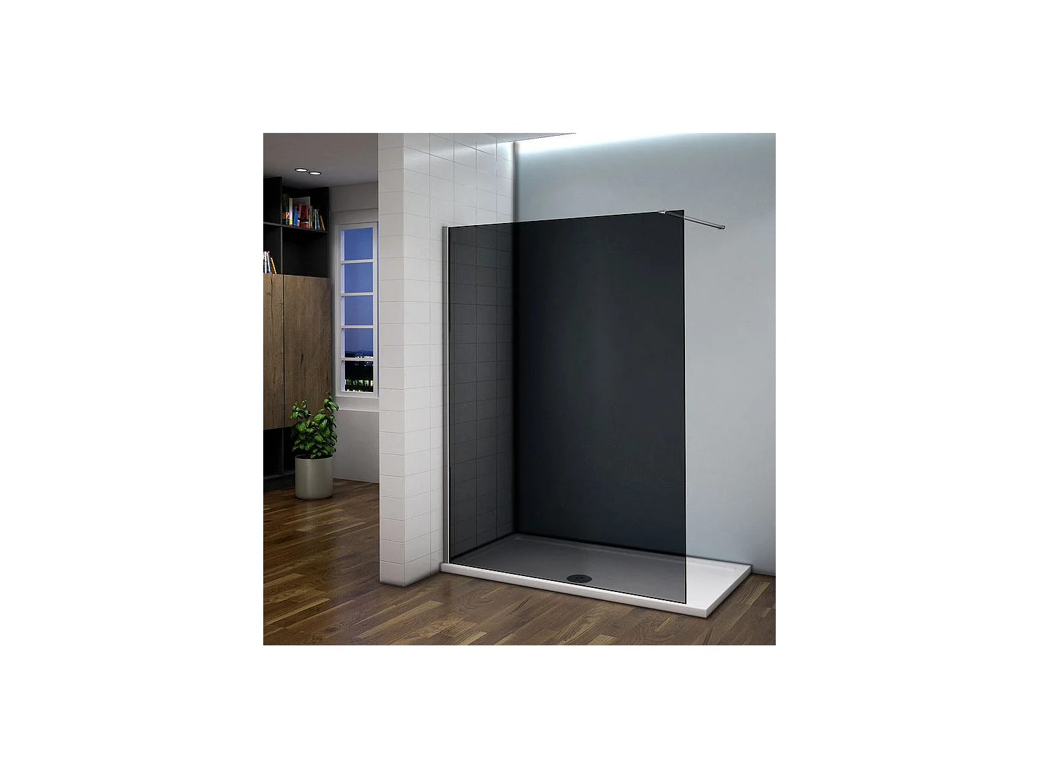 Paroi de douche grise 120x200cm à l'italienne avec barre de fixation 140cm recoupable, en 8mm verre trempé anticalcaire