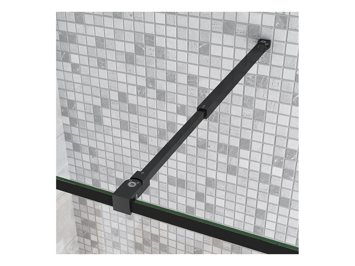 Paroi de douche 140x200cm fixe à l'italienne avec barre de fixation noire carrée 73-120cm extensible, en 8mm verre anticalcaire style moderne