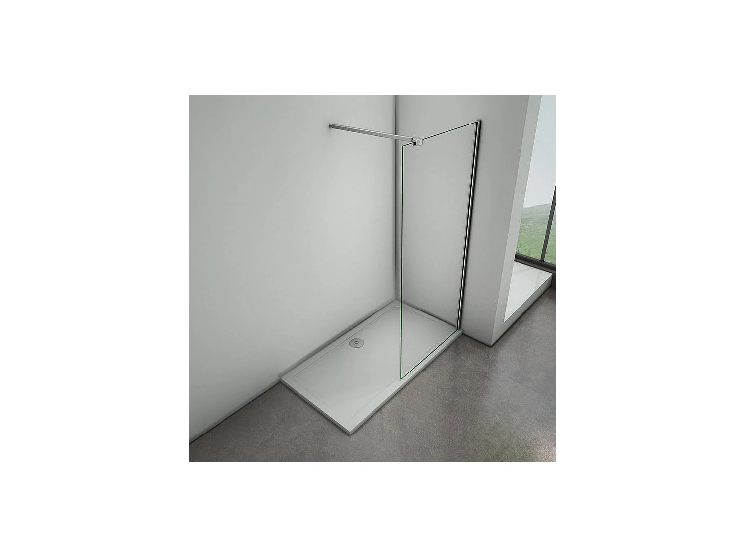 Paroi de douche à l'italienne 150x200cm avec barre de fixation 90cm avec grande pince - Chromé - Verre 8mm trempé transparent
