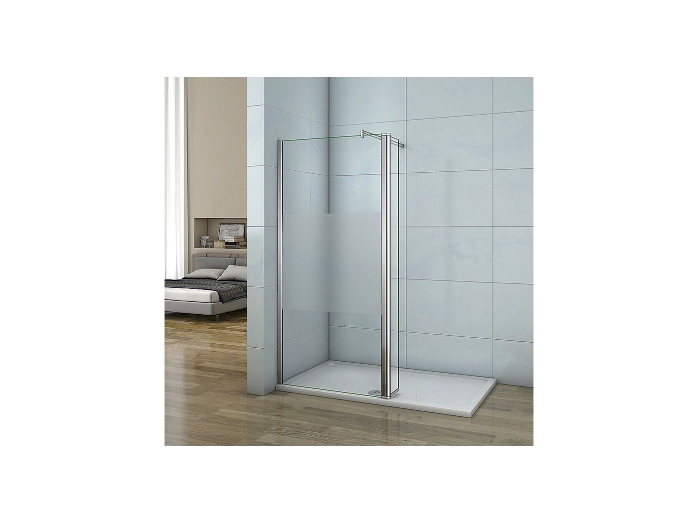 Paroi de douche à l'italienne 100+40x200cm avec barre de fixation 70