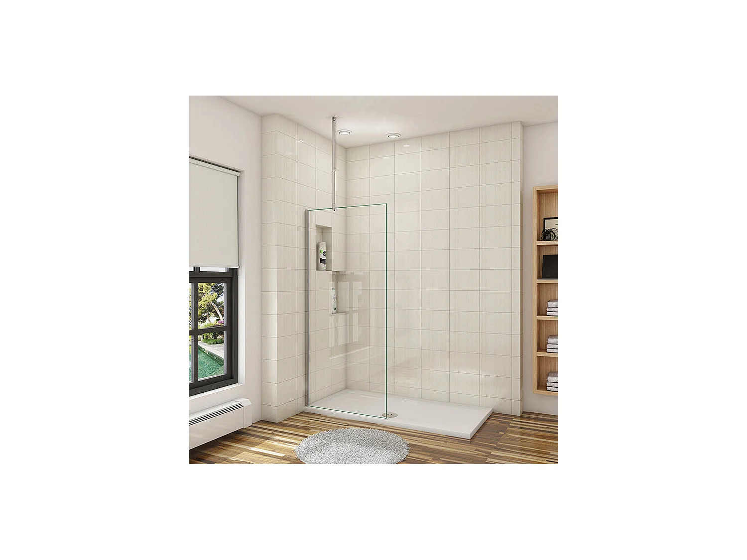 Paroi de douche à l'italienne 60x200cm avec barre de fixation au plafond 90-150cm - Chromé - Verre 8mm trempé transparent
