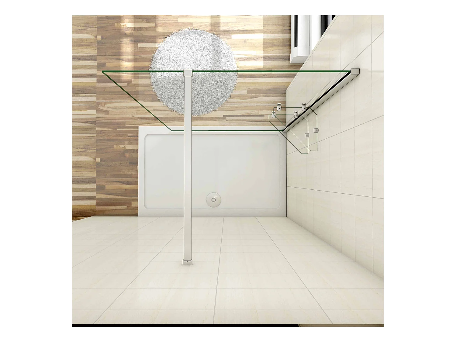 Paroi de douche à l'italienne 140x190cm avec étagères et barre de fixation 90cm recoupable, en 8mm verre anticalcaire