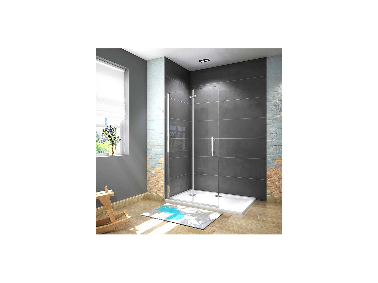 Paroi de douche pivotante 65x185cm paroi de douche à l'italienne pliante en verre 6mm anticalcaire, avec poignée en inox