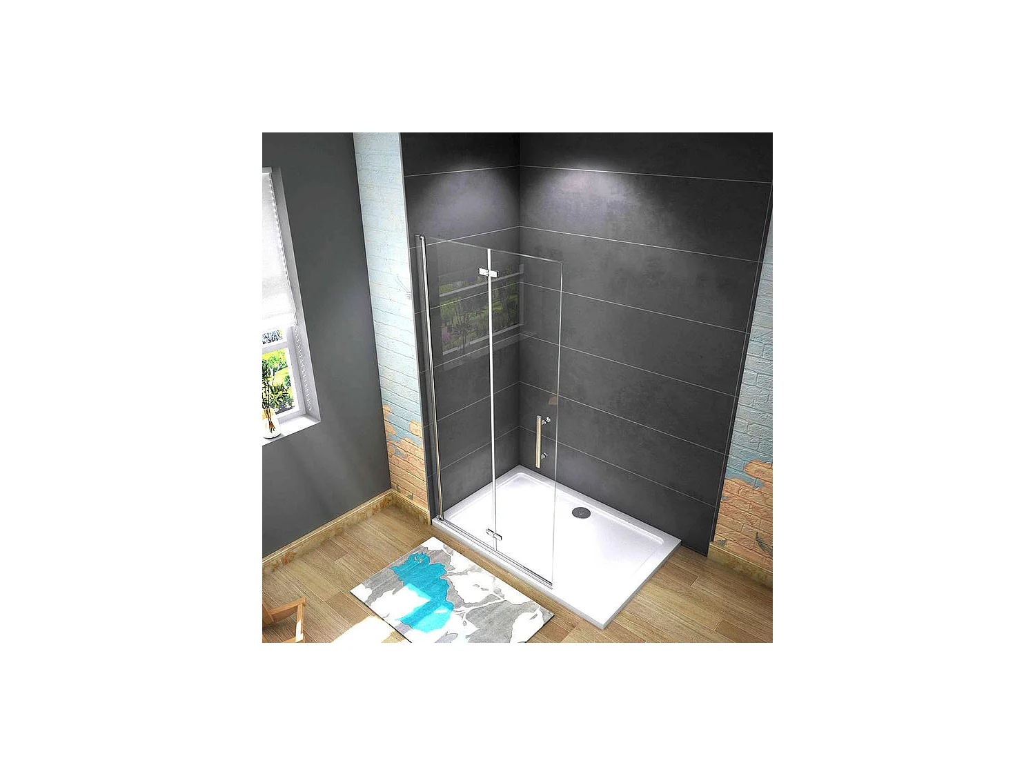 Paroi de douche pivotante 65x185cm paroi de douche à l'italienne pliante en verre 6mm anticalcaire, avec poignée en inox
