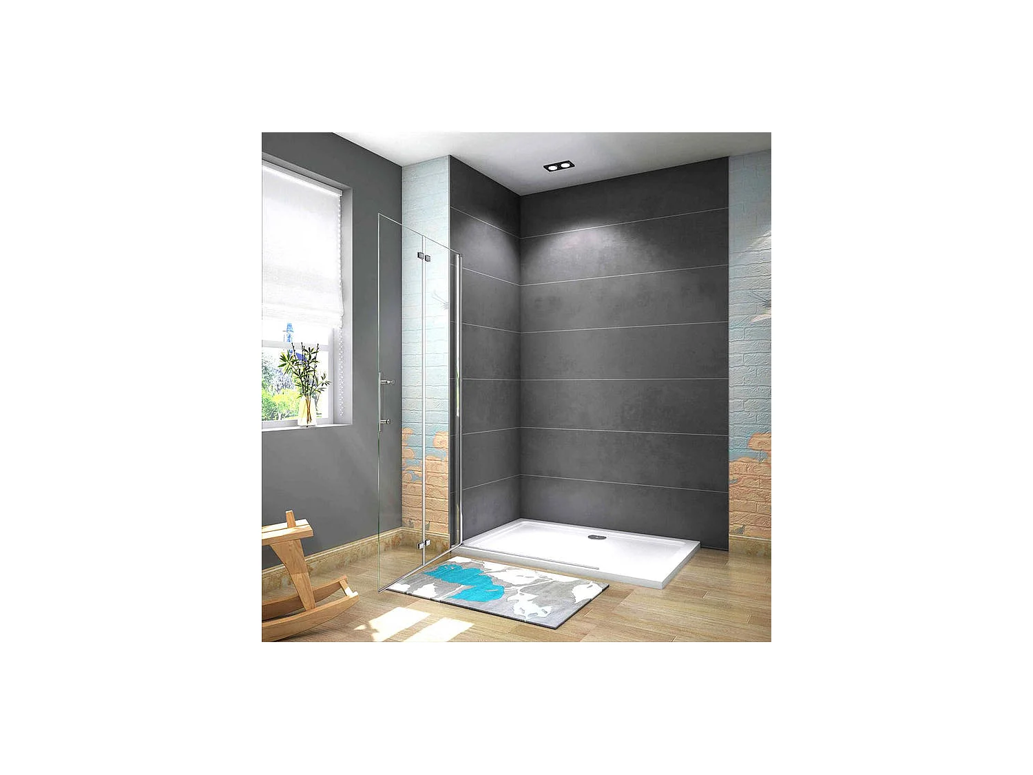 Paroi de douche pivotante 115x195cm paroi de douche à l'italienne pliante en verre 6mm anticalcaire, avec poignée en inox