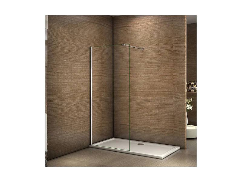 Paroi de douche à l'italienne 30x200cm avec barre de fixation 73-120cm en carré - Chromé - Verre 8mm trempé transparent