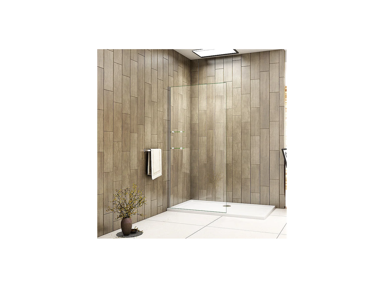 Paroi de douche fixe à l'italienne 140cm Hauteur 190cm avec 2 étagères - Verre en trempé transparent