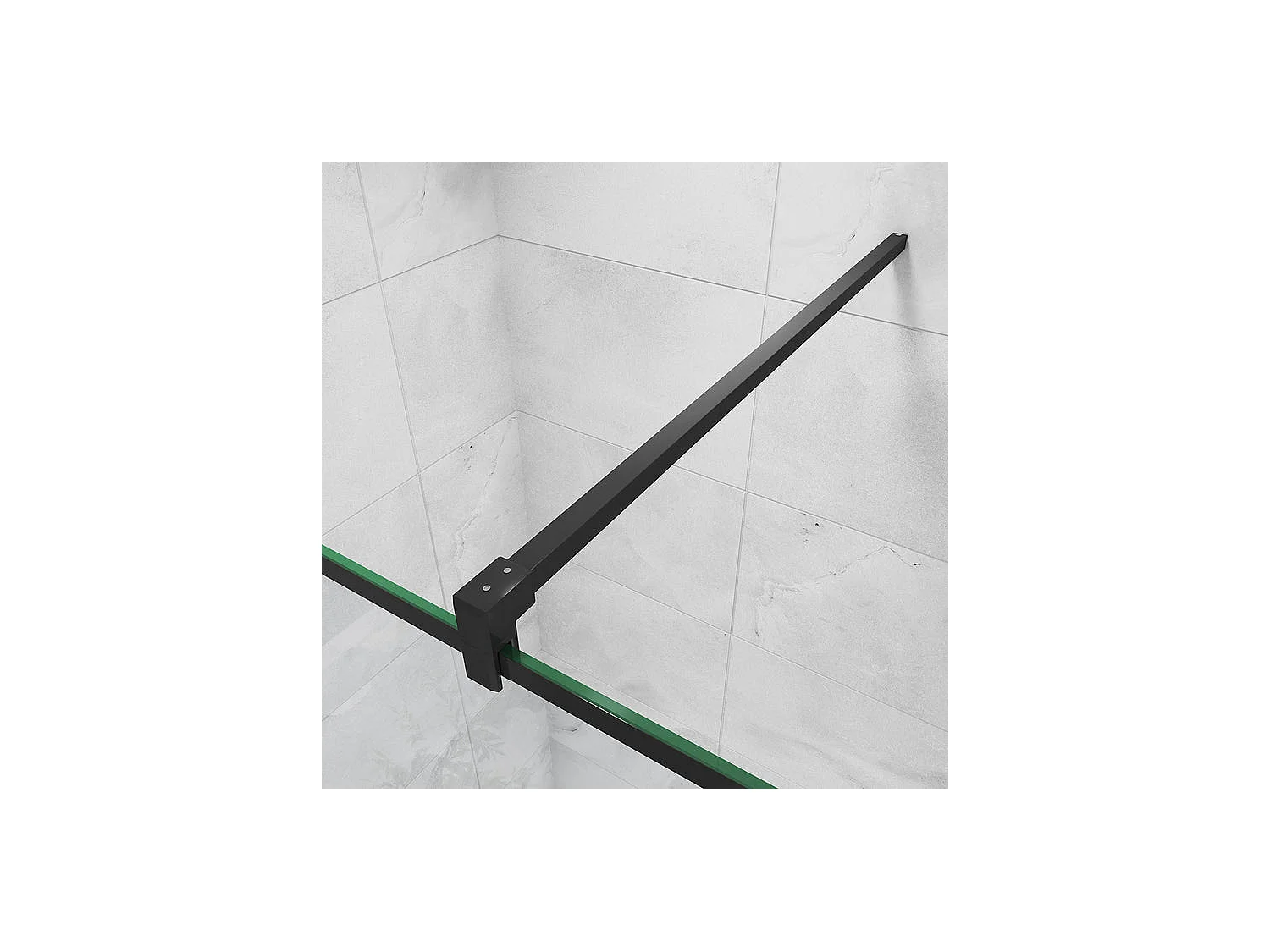 Paroi de douche 120x200cm fixe à l'italienne avec barre de fixation noire carrée 90cm, en 8mm verre anticalcaire style moderne