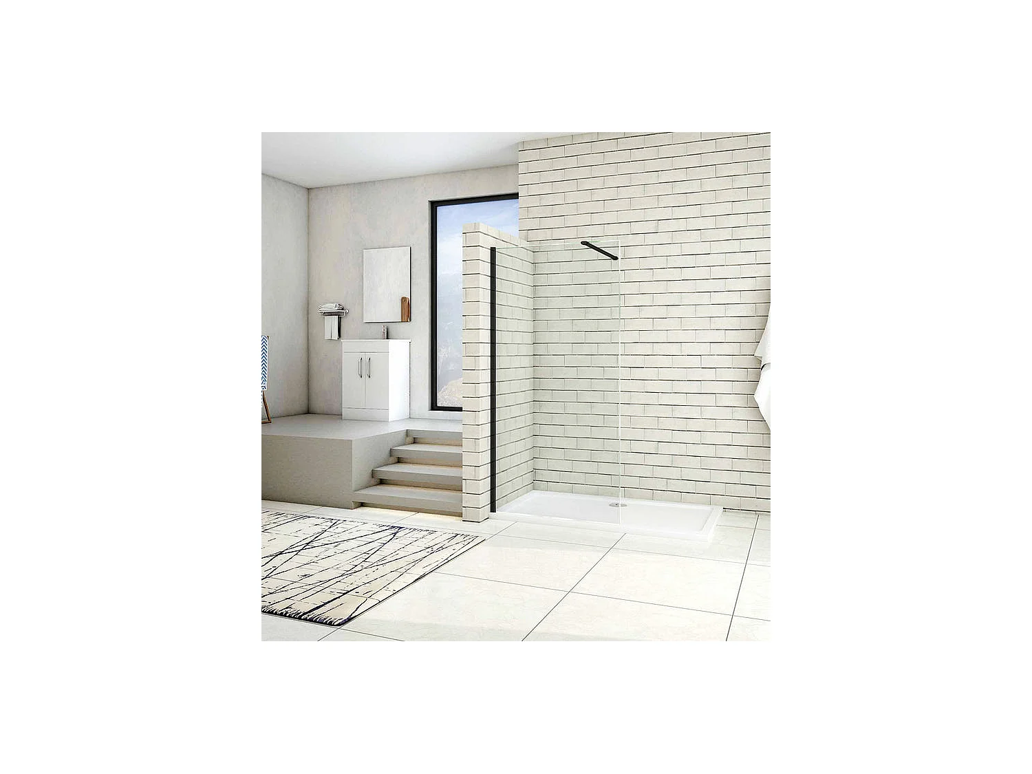 Paroi de douche à l'italienne 70x200cm en verre 8mm securit anticalcaire, avec barre de fixation 90cm recoupable - Noir Mat