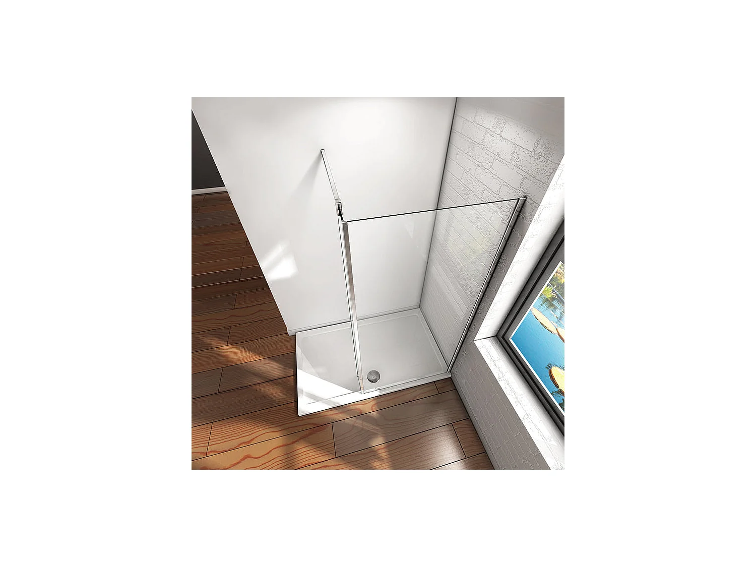 Paroi de douche à l'italienne avec retour pivotant fixé 80+25x200cm avec barre de fixation 90cm en carré, en 8mm verre anticalcaire