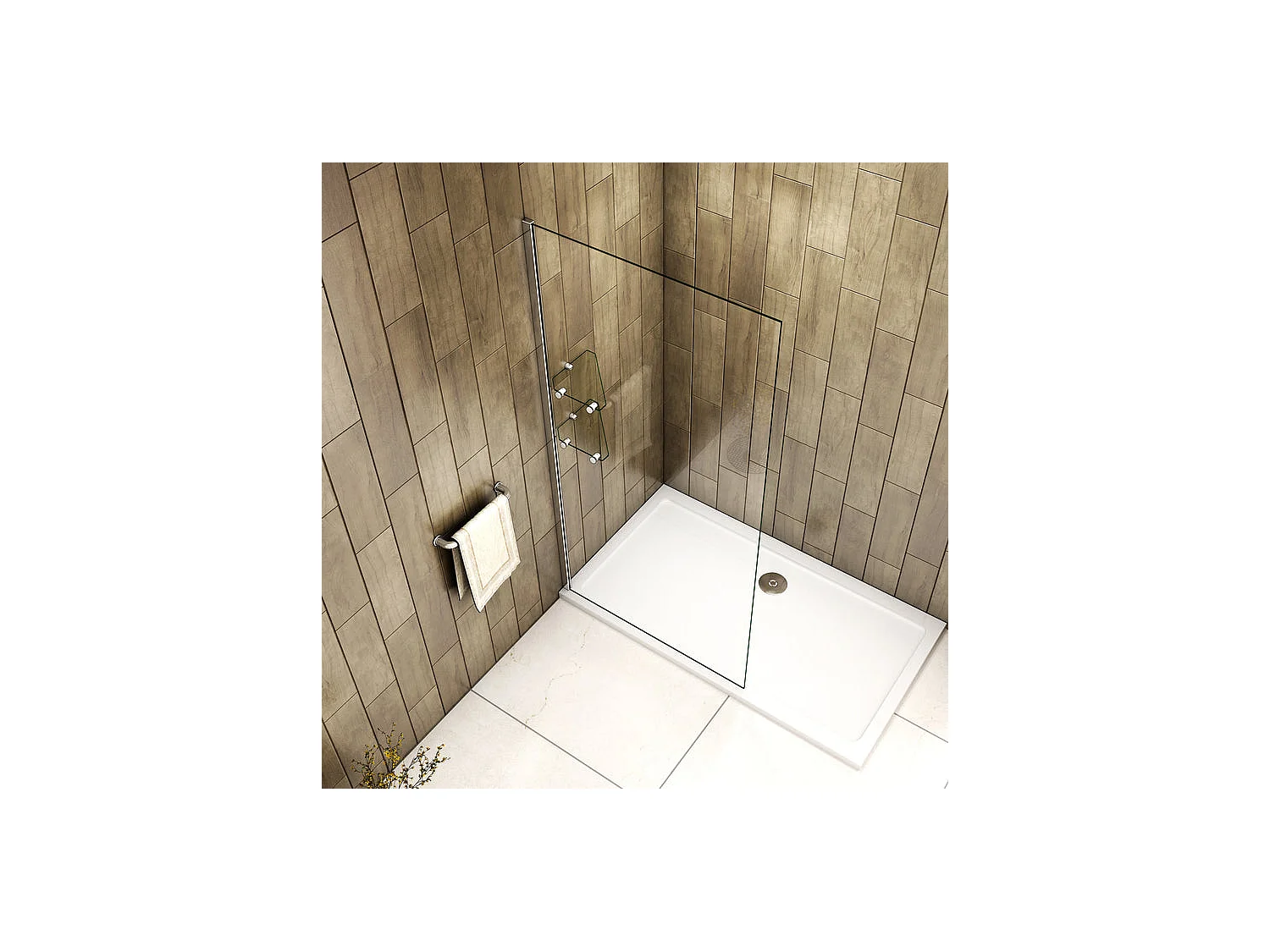 Paroi de douche fixe à l'italienne 70cm Hauteur 190cm avec 2 étagères - Verre en trempé transparent