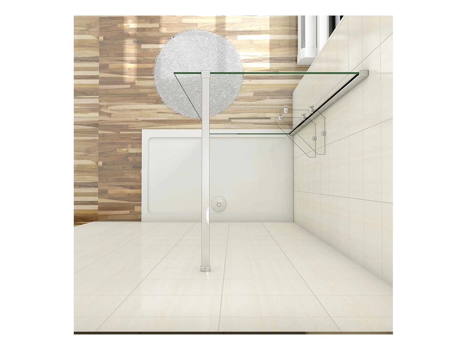 Paroi de douche à l'italienne 80x190cm avec étagères et barre de fixation 90cm recoupable, en 8mm verre anticalcaire