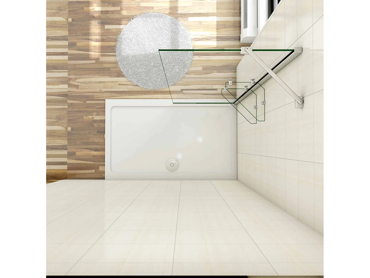 Paroi de douche à l'italienne 90x190cm avec étagères et barre de fixation 45cm la pince 360°, en 8mm verre anticalcaire
