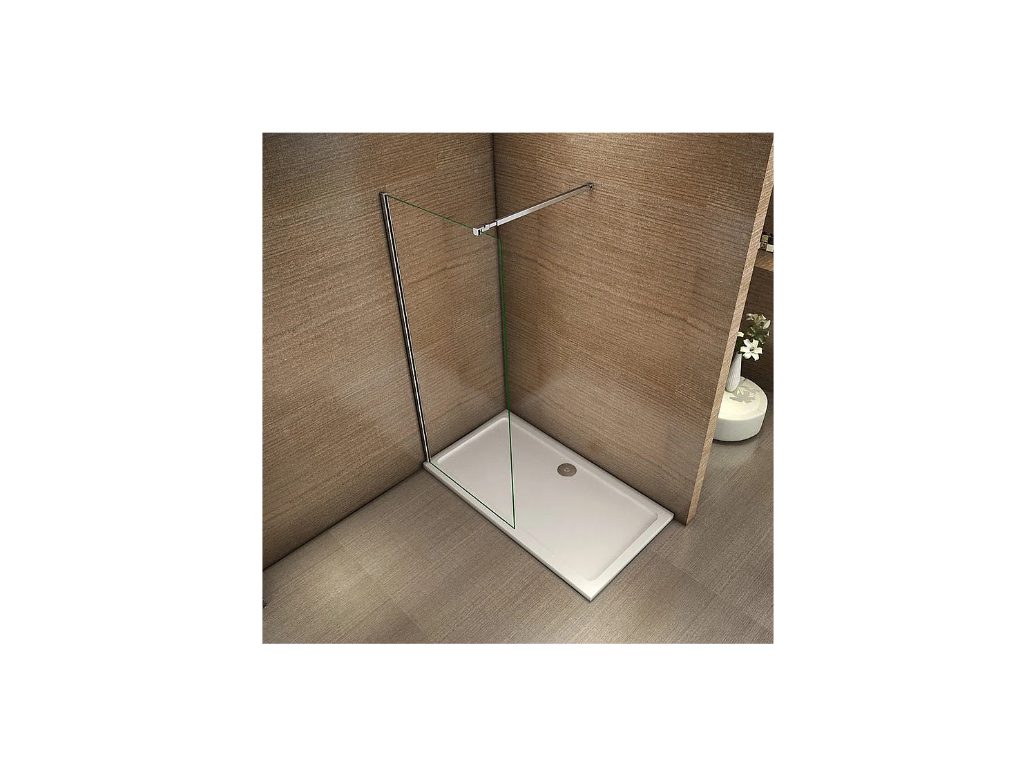 Paroi de douche à l'italienne 50x200cm avec barre de fixation 73-120cm en carré - Chromé - Verre 8mm trempé transparent