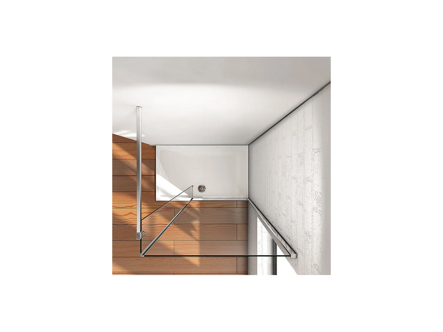 Paroi de douche à l'italienne avec retour pivotant fixé 130+25x200cm avec barre de fixation 90cm en carré, en 8mm verre anticalcaire