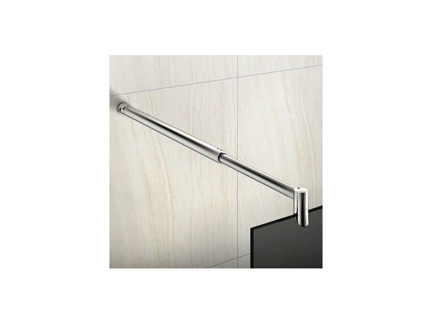 Paroi de douche grise 100x200cm à l'italienne avec barre de fixation 70-120cm en cylindrique, en 8mm verre trempé anticalcaire