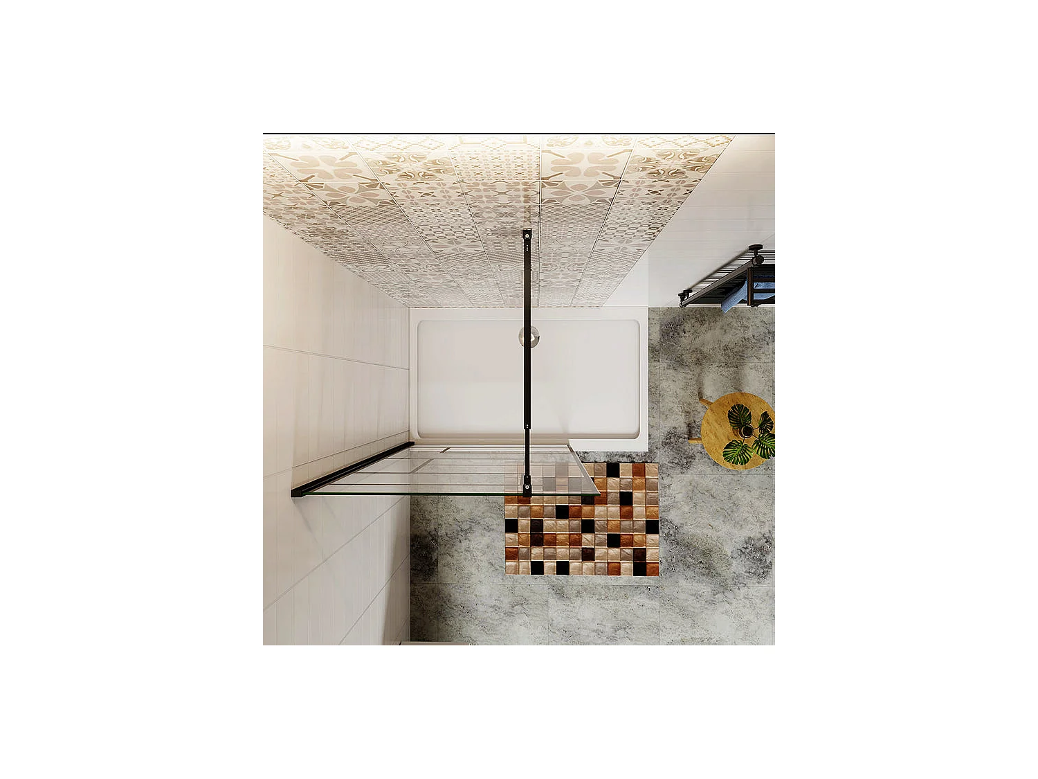 Paroi de douche 70x200cm fixe à l'italienne avec barre de fixation noire carrée 73-120cm extensible, en 8mm verre anticalcaire style moderne