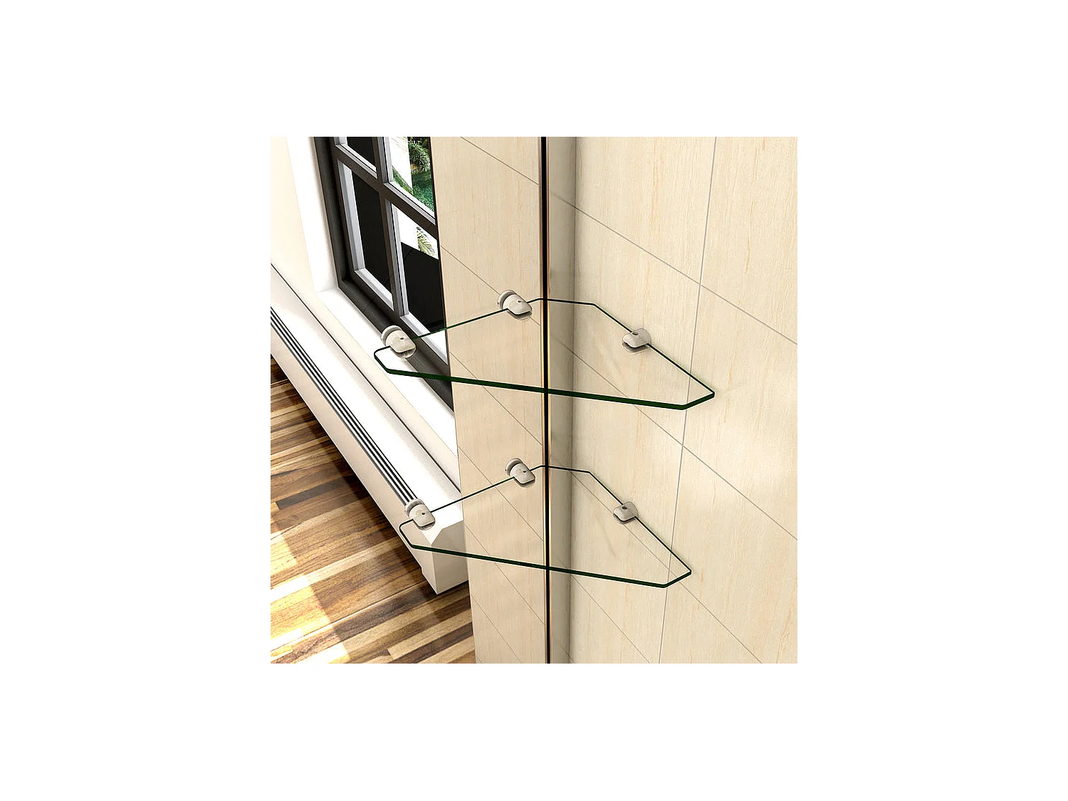 Paroi de douche à l'italienne 140x190cm avec étagères et barre de fixation 90cm en carré, en 8mm verre anticalcaire