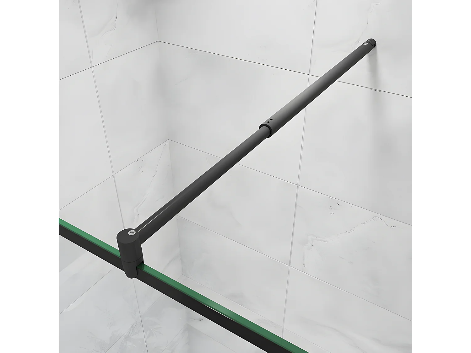Paroi de douche 120x200cm fixe à l'italienne avec barre de fixation noire 70-120cm extensible, en 8mm verre anticalcaire style moderne