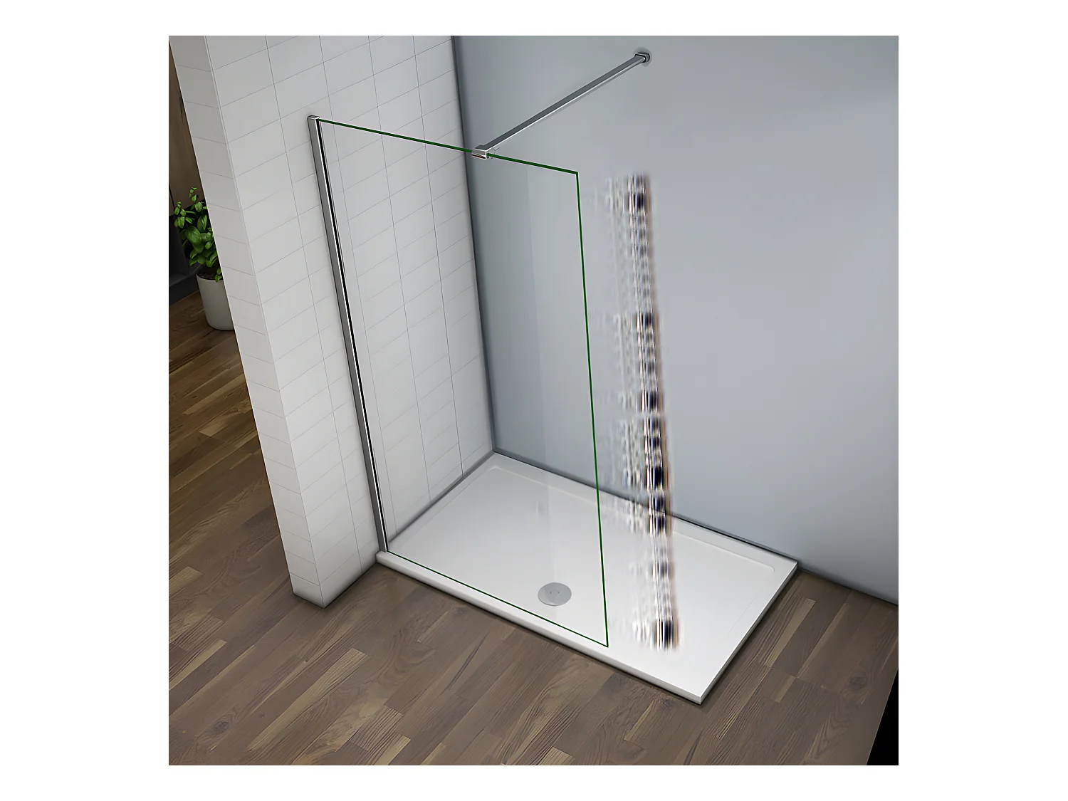Paroi de douche à l'italienne 90x200cm avec barre de fixation 90cm recoupable - Chromé - Verre 8mm trempé transparent