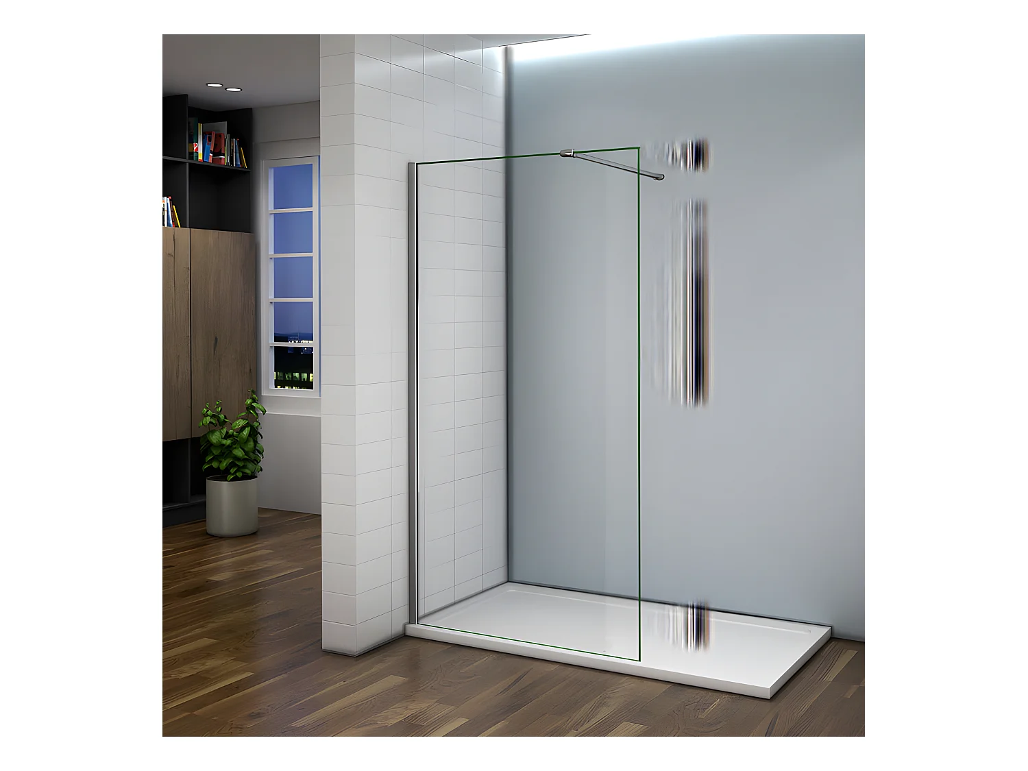 Paroi de douche à l'italienne 90x200cm avec barre de fixation 90cm recoupable - Chromé - Verre 8mm trempé transparent