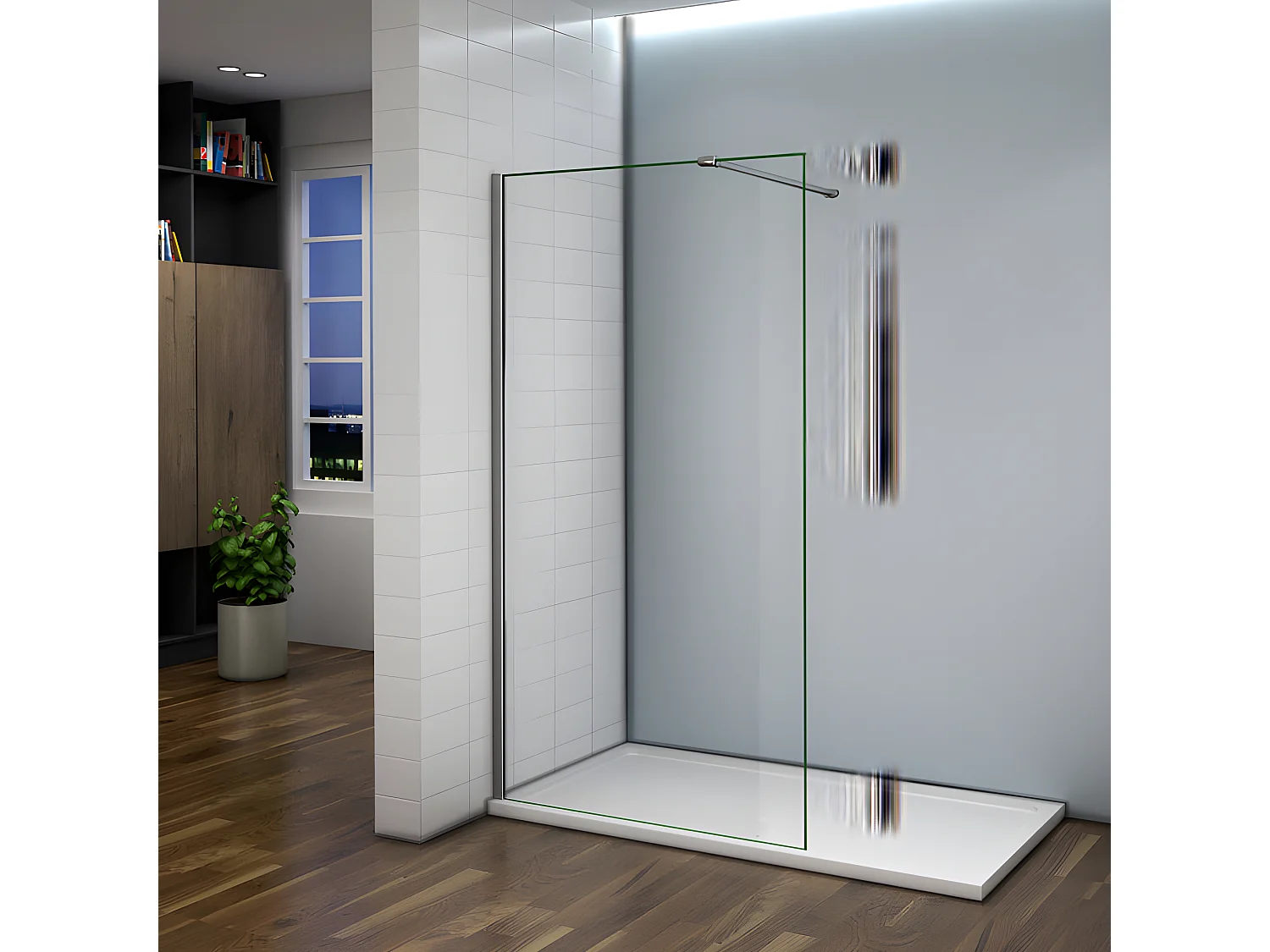 Paroi de douche à l'italienne 90x200cm avec barre de fixation 90cm recoupable - Chromé - Verre 8mm trempé transparent