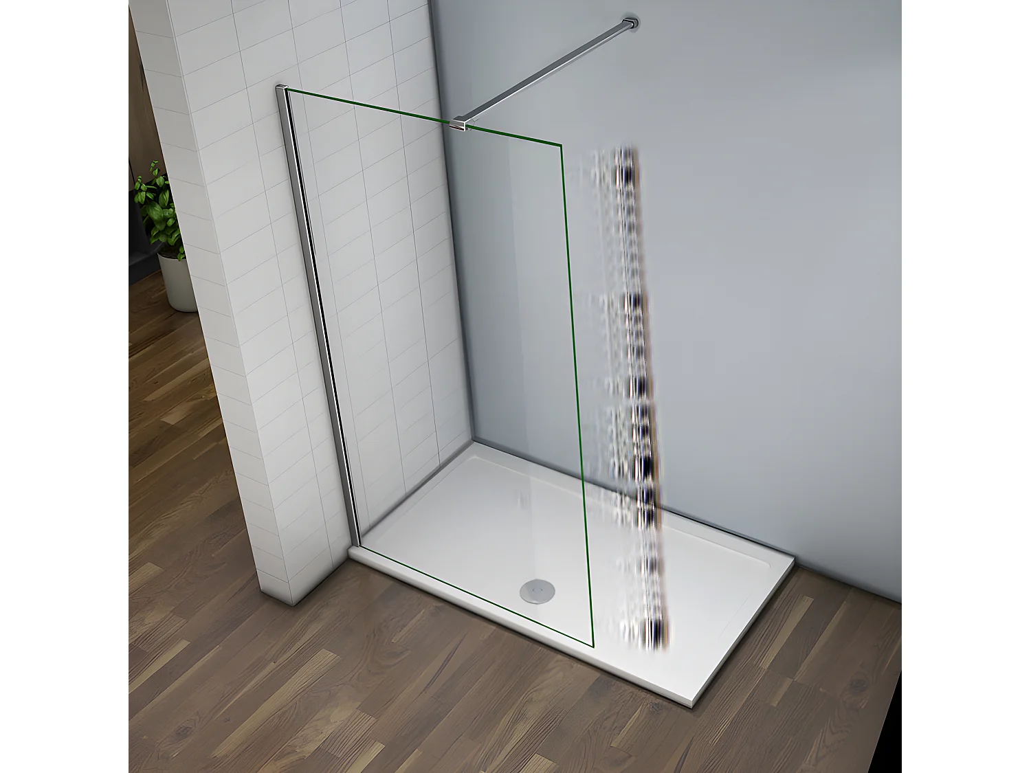 Paroi de douche à l'italienne 90x200cm avec barre de fixation 90cm recoupable - Chromé - Verre 8mm trempé transparent