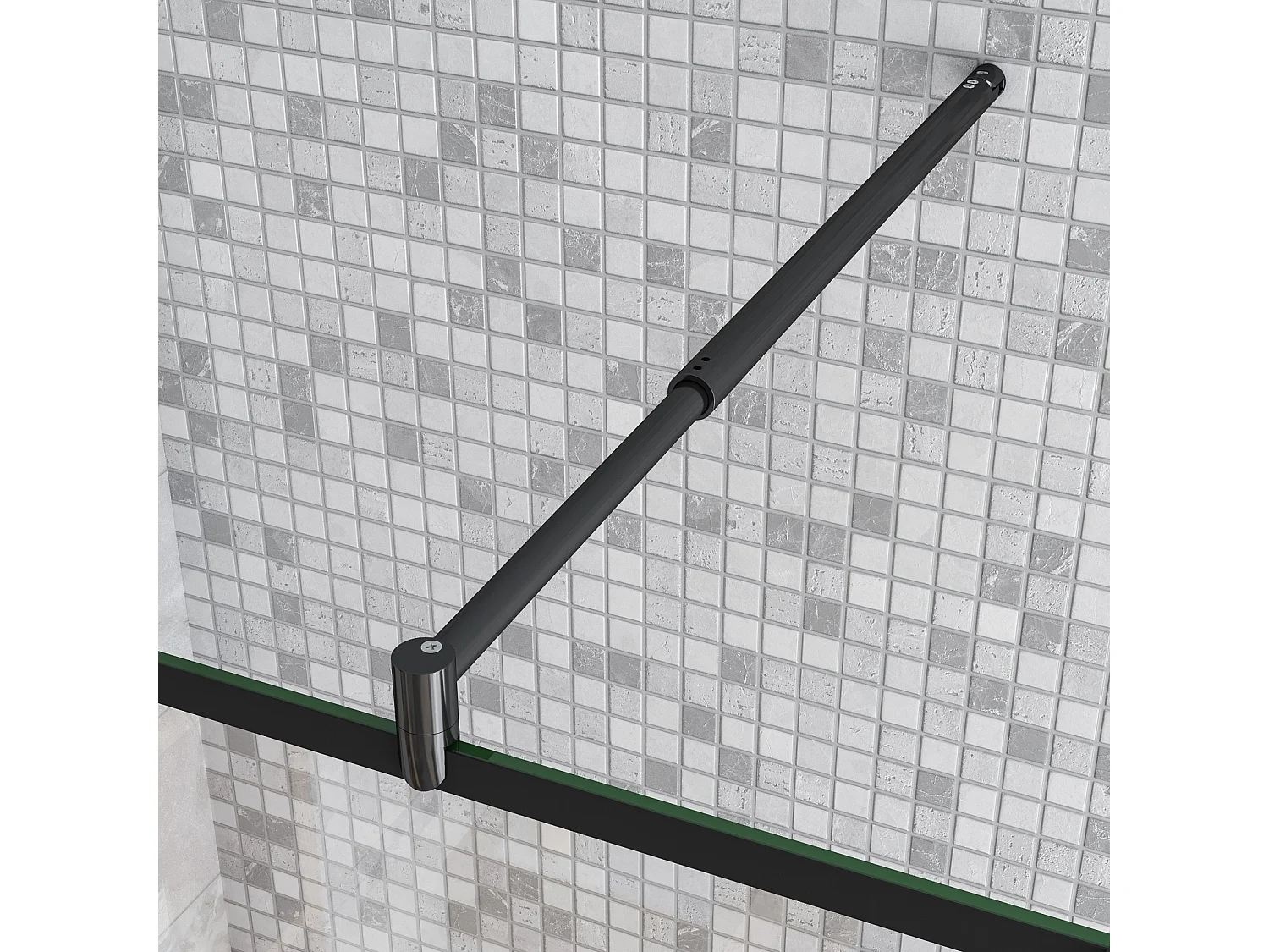 Paroi de douche fixe à l'italienne 70+40x200cm avec retour pivotant - Noir - avec barre de fixation 70-120cm en cylindrique