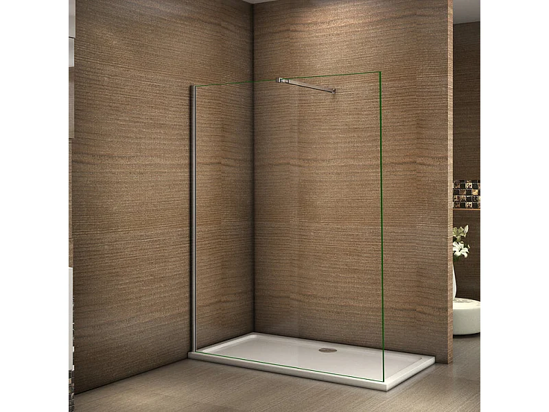 Paroi de douche à l'italienne 120x200cm avec barre de fixation 73-120cm en carré - Chromé - Verre 8mm trempé transparent