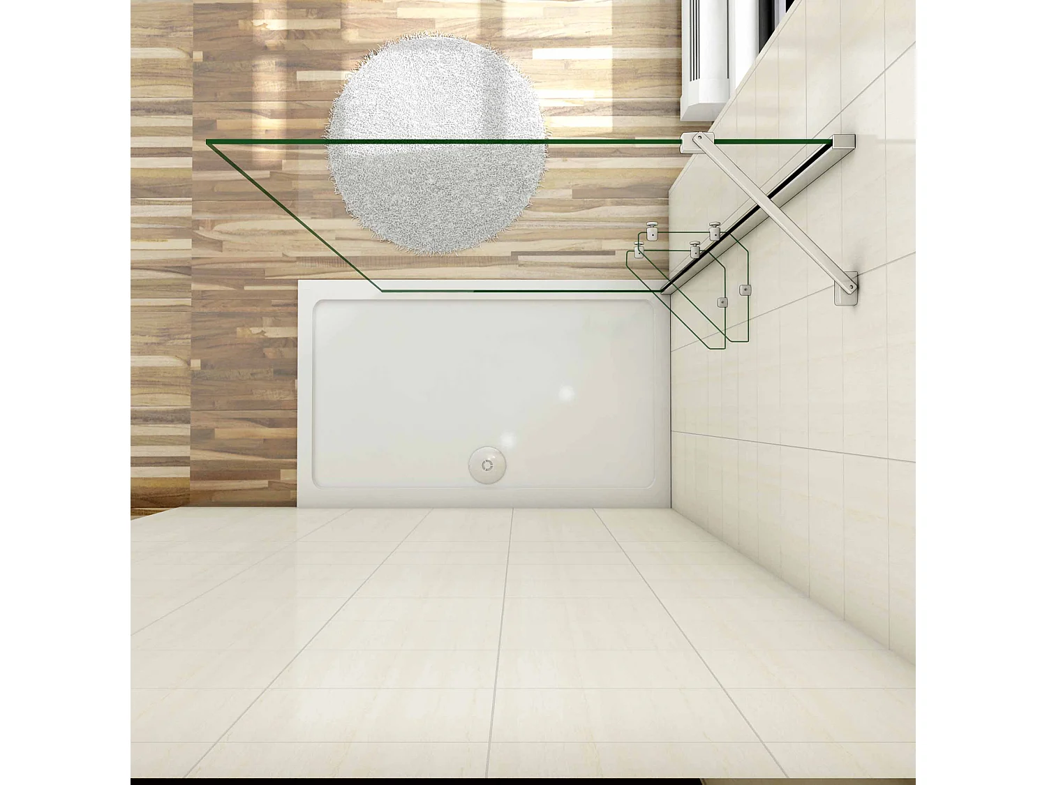 Paroi de douche à l'italienne 100x190cm avec étagères et barre de fixation 45cm la pince 360°, en 8mm verre anticalcaire