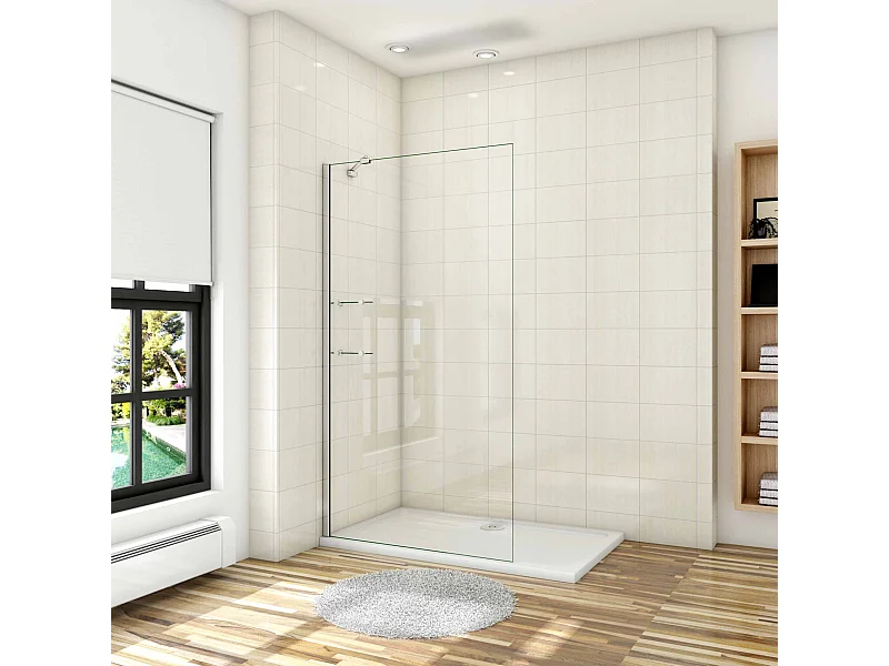 Paroi de douche à l'italienne 100x190cm avec étagères et barre de fixation 45cm la pince 360°, en 8mm verre anticalcaire