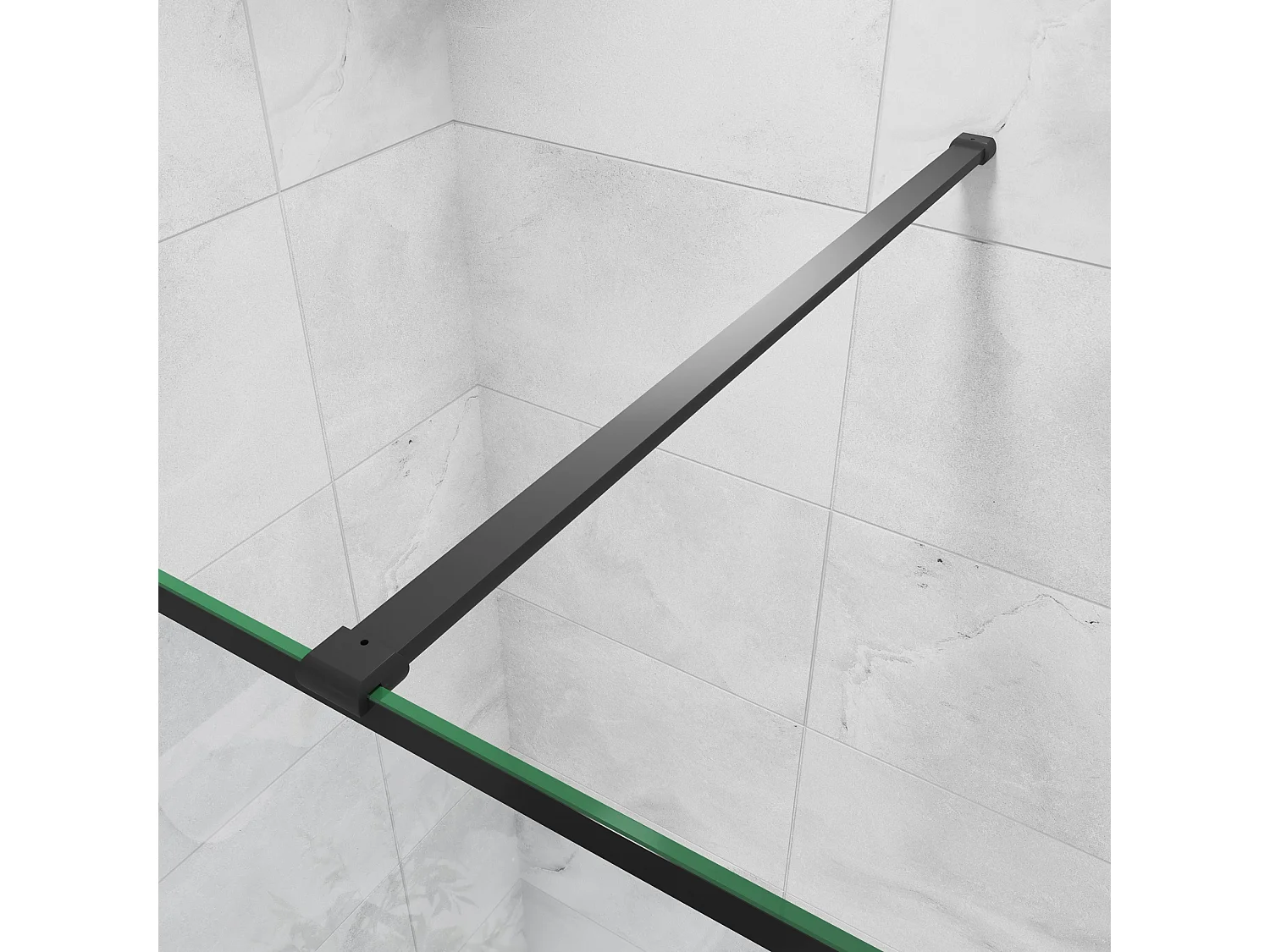 Paroi de douche 140x200cm fixe à l'italienne avec barre de fixation noire 90cm, en 8mm verre anticalcaire style moderne