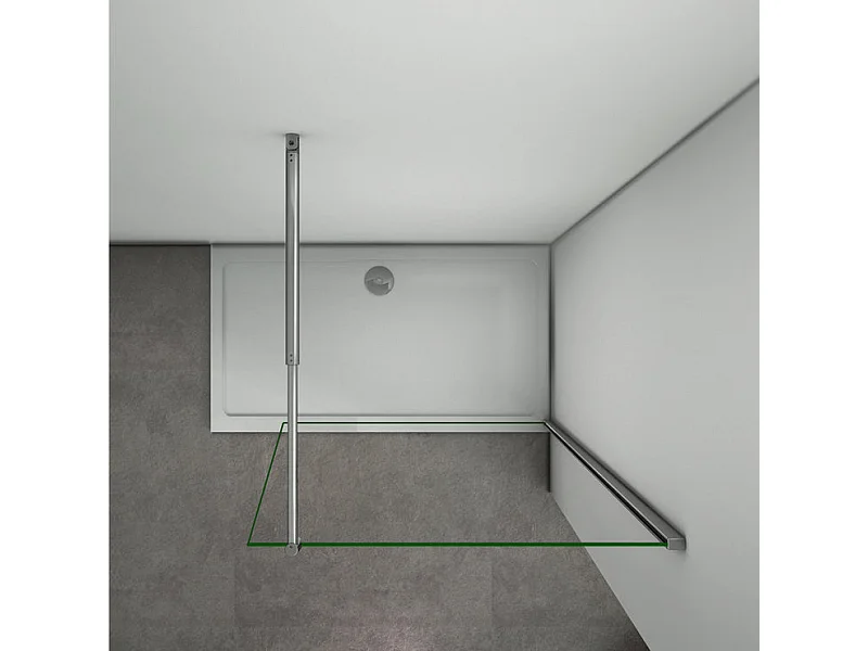 Paroi de douche à l'italienne 50x200cm avec barre de fixation 70-120cm en cylindrique - Chromé - Verre 8mm trempé transparent