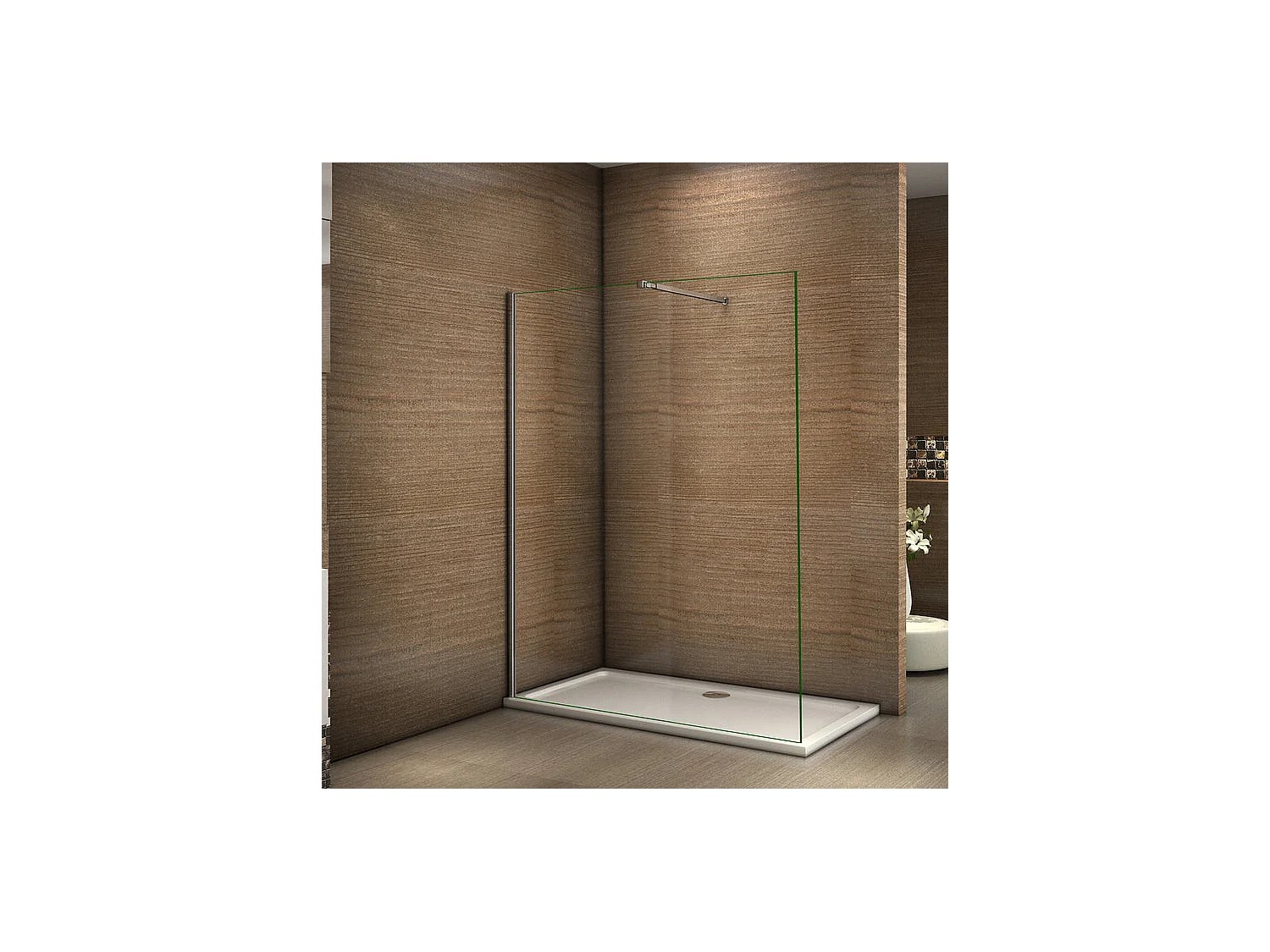 Paroi de douche à l'italienne 100x200cm avec barre de fixation 73-120cm en carré - Chromé - Verre 8mm trempé transparent